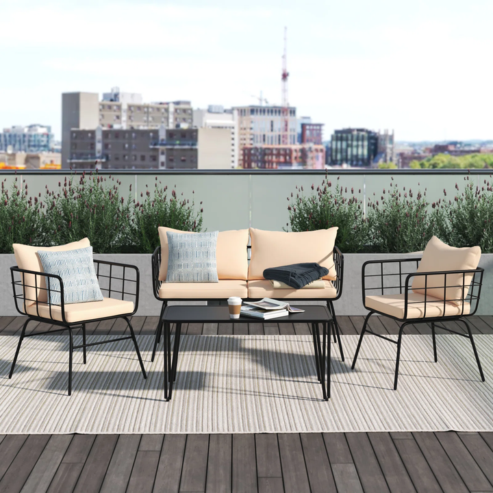 Blog Outdoor Sofa Set 2 Seater , 2 Single seater and 1 Center Table Set (Black + Beige)