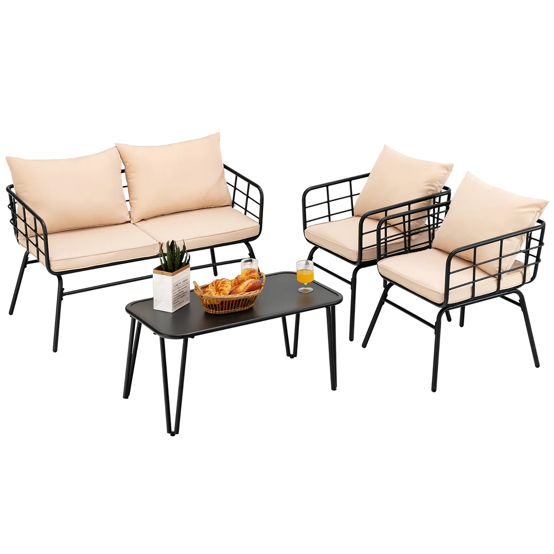 Blog Outdoor Sofa Set 2 Seater , 2 Single seater and 1 Center Table Set (Black + Beige)