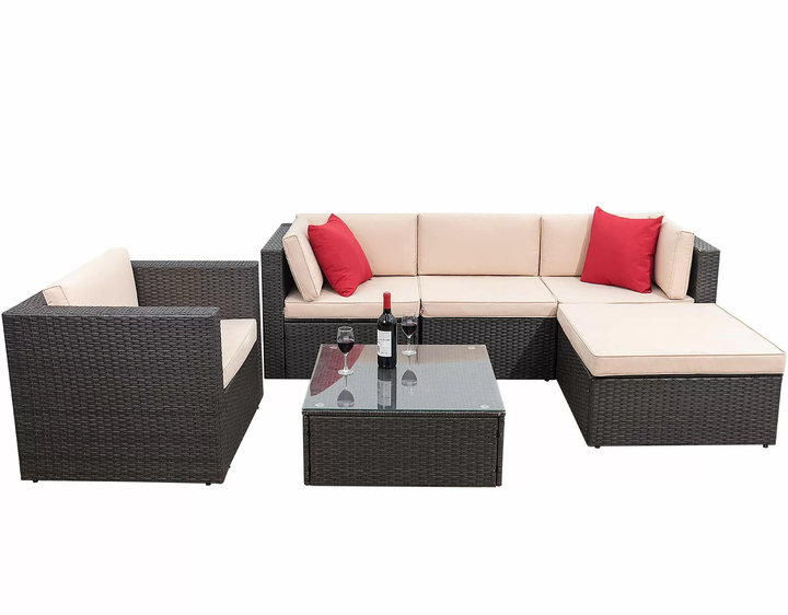 Nes Outdoor Sofa Set 5 Seater and 1 Center Table Set ( Dark Brown)