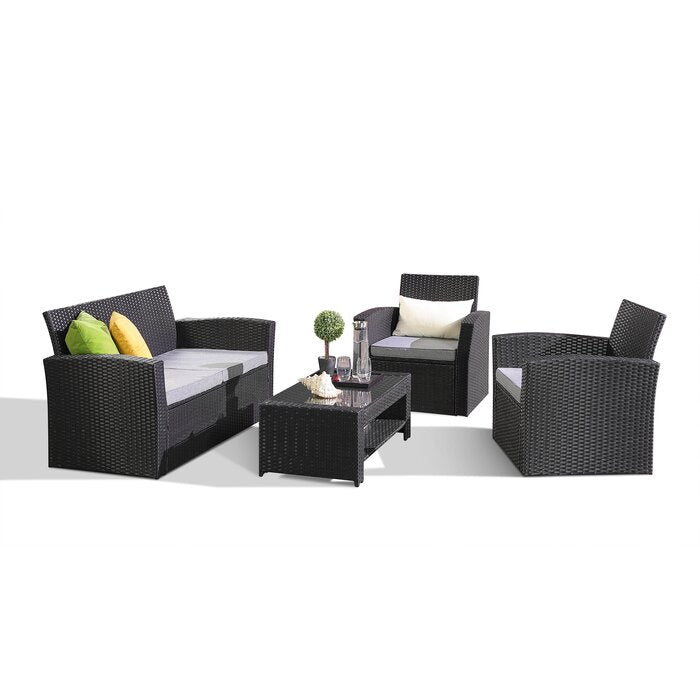 Dreamline Outdoor Garden Balcony Sofa Set 2 Seater , 2 Single seater and 1 Center Table Set Outdoor Furniture(Black)