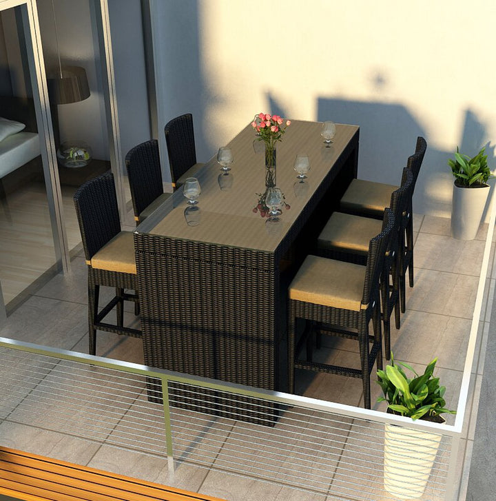 Dreamline Outdoor Bar Sets Garden Patio Bar Sets 1+6 6 Chairs and 1 Table Set Balcony Bar Table Set (Brown)