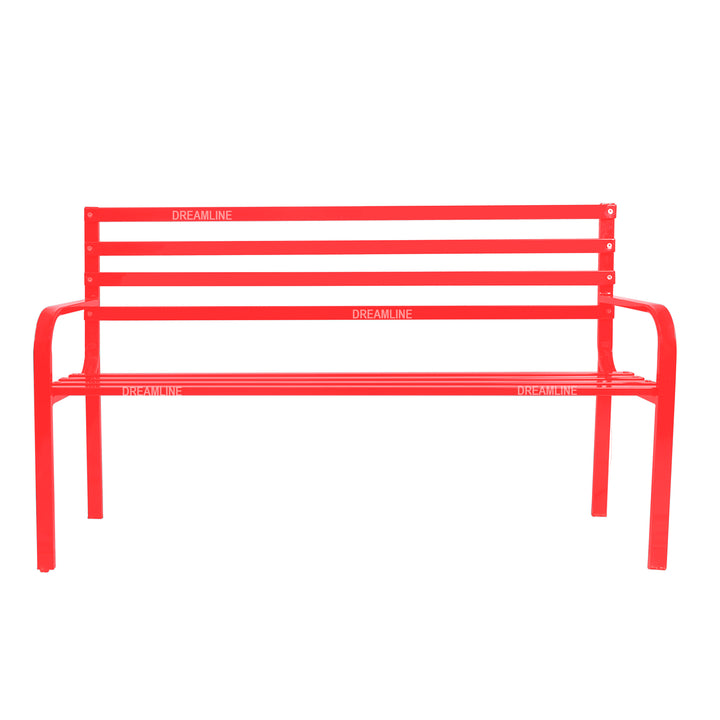 Clever Metal 3 Seater Garden Bench for Outdoor Park - (Red)