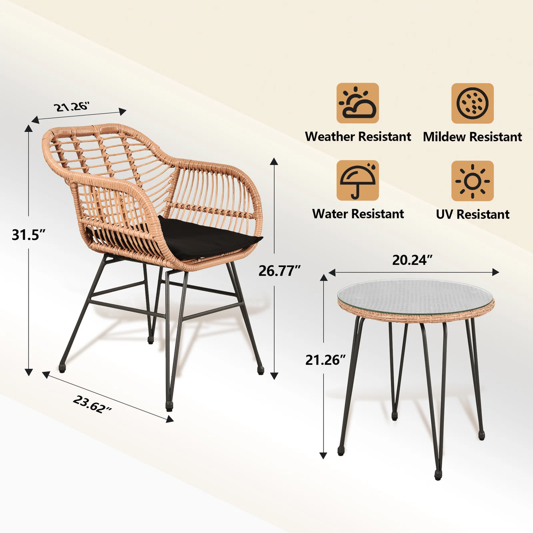 Shashibala Outdoor Patio Seating Set 2 Chairs and 1 Table Set (Honey + Black)