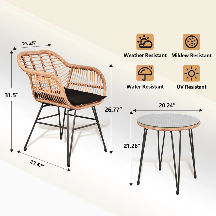 Shashibala Outdoor Patio Seating Set 2 Chairs and 1 Table Set