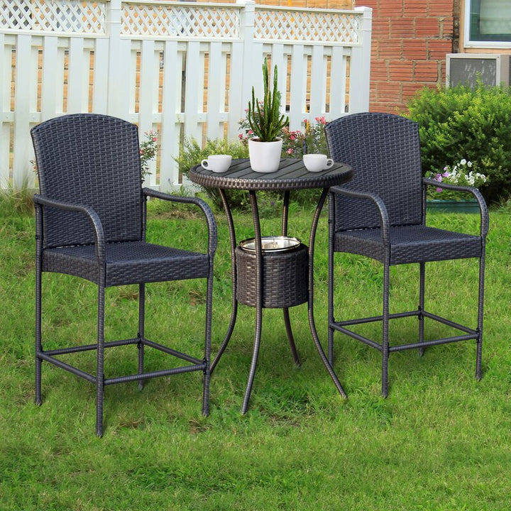 Dreamline Outdoor Bar Sets Garden Patio Bar Sets 1+2 2 Chairs and Table Set Balcony Bar Table Set (Dark Brown)