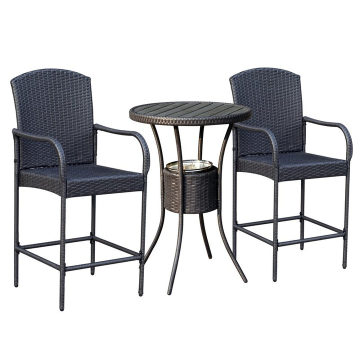 Dreamline Outdoor Bar Sets Garden Patio Bar Sets 1+2 2 Chairs and Table Set Balcony Bar Table Set (Dark Brown)