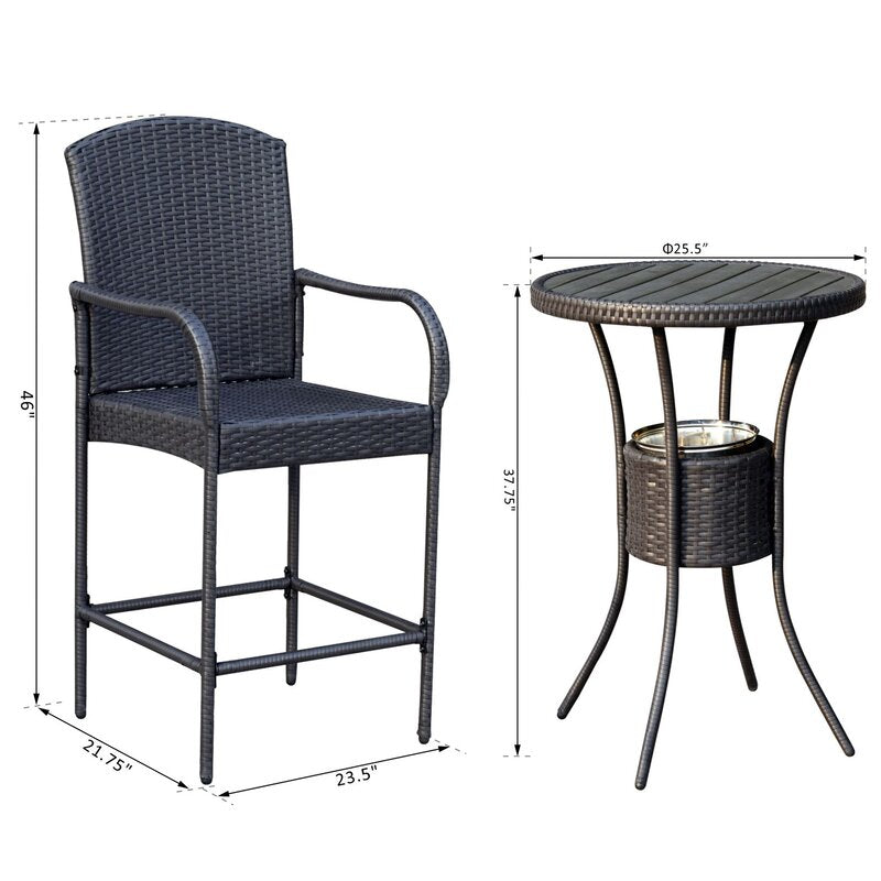 Dreamline Outdoor Bar Sets Garden Patio Bar Sets 1+2 2 Chairs and Table Set Balcony Bar Table Set (Dark Brown)