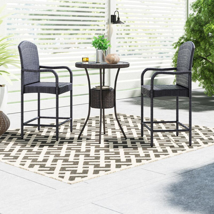 Dreamline Outdoor Bar Sets Garden Patio Bar Sets 1+2 2 Chairs and Table Set Balcony Bar Table Set (Dark Brown)