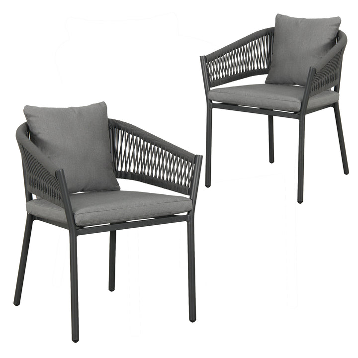 Muno Outdoor Patio Seating Set 4 Chairs and 1 Table Set (Black) Braided & Rope