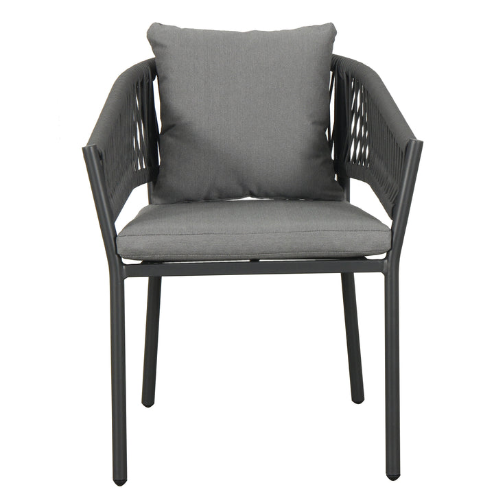 Muno Outdoor Patio Seating Set 4 Chairs and 1 Table Set (Black) Braided & Rope