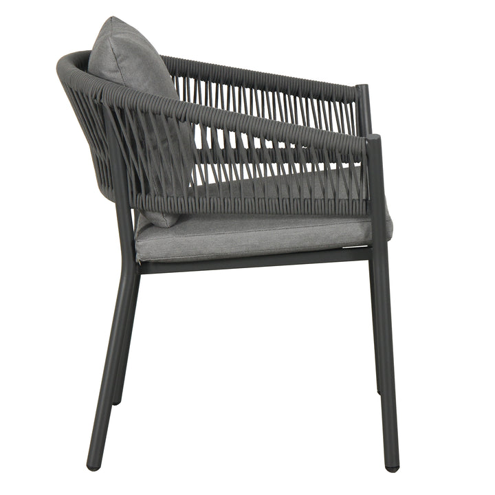 Muno Outdoor Patio Seating Set 4 Chairs and 1 Table Set (Black) Braided & Rope