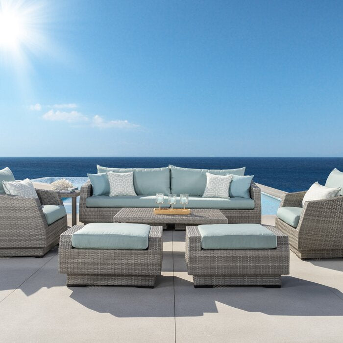 Floriana Outdoor Patio Sofa Set Seater, Single Seater Footstool Side table and Center Table (Silver)