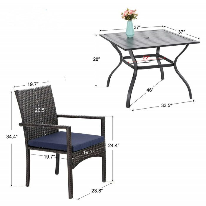 Dreamline Outdoor Garden Patio Dining Set 4 Chairs and 1 Table Set Outdoor Furniture