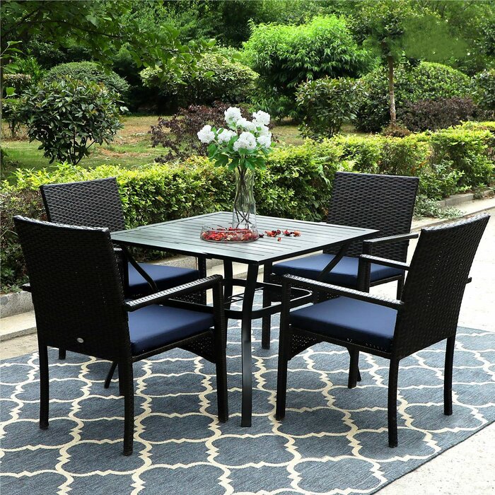 Dreamline Outdoor Garden Patio Dining Set 4 Chairs and 1 Table Set Outdoor Furniture