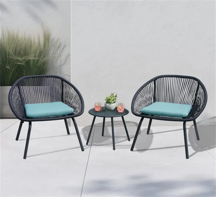 Kiku Outdoor Patio Seating Set 2 Chairs and 1 Table Set (Black + Blue)
