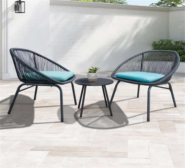 Kiku Outdoor Patio Seating Set 2 Chairs and 1 Table Set (Black + Blue)