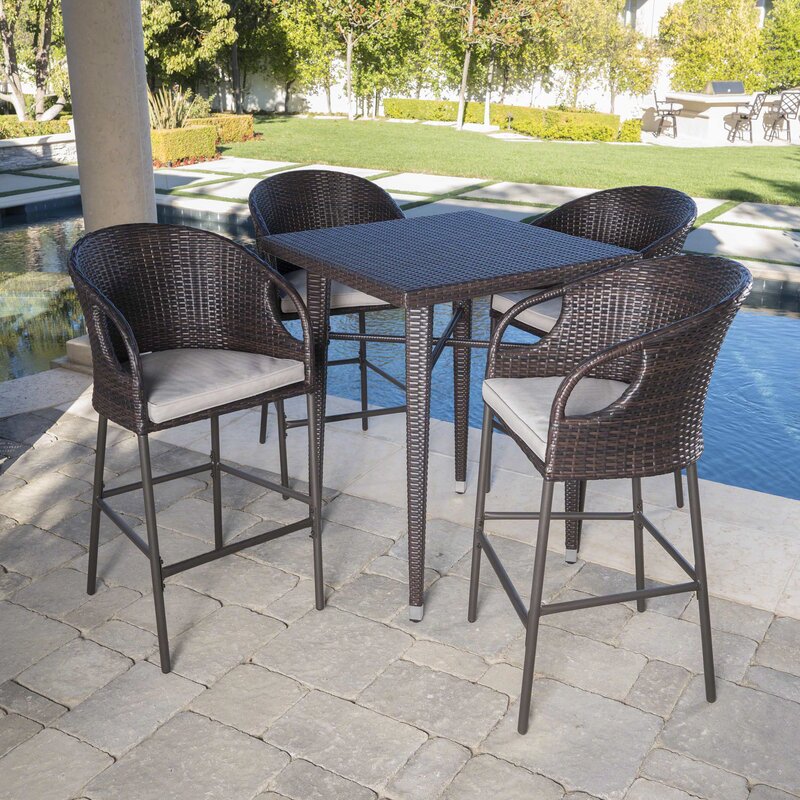 Dreamline Outdoor Bar Sets Garden Patio Bar Sets 1+4 4 Chairs and 1 Table Set Balcony Bar Table Set (Brown)