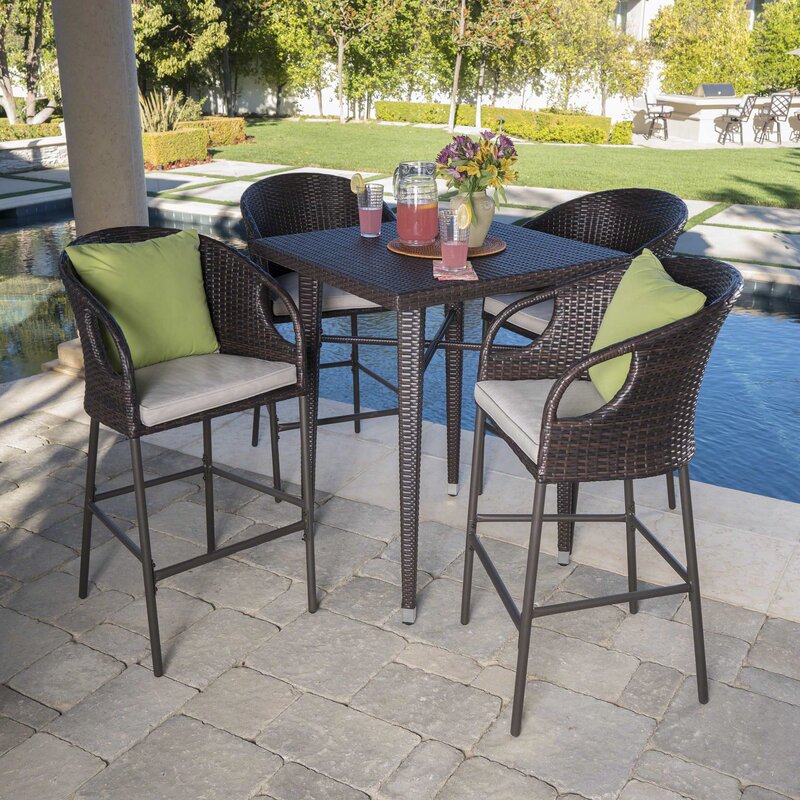 Dreamline Outdoor Bar Sets Garden Patio Bar Sets 1+4 4 Chairs and 1 Table Set Balcony Bar Table Set (Brown)