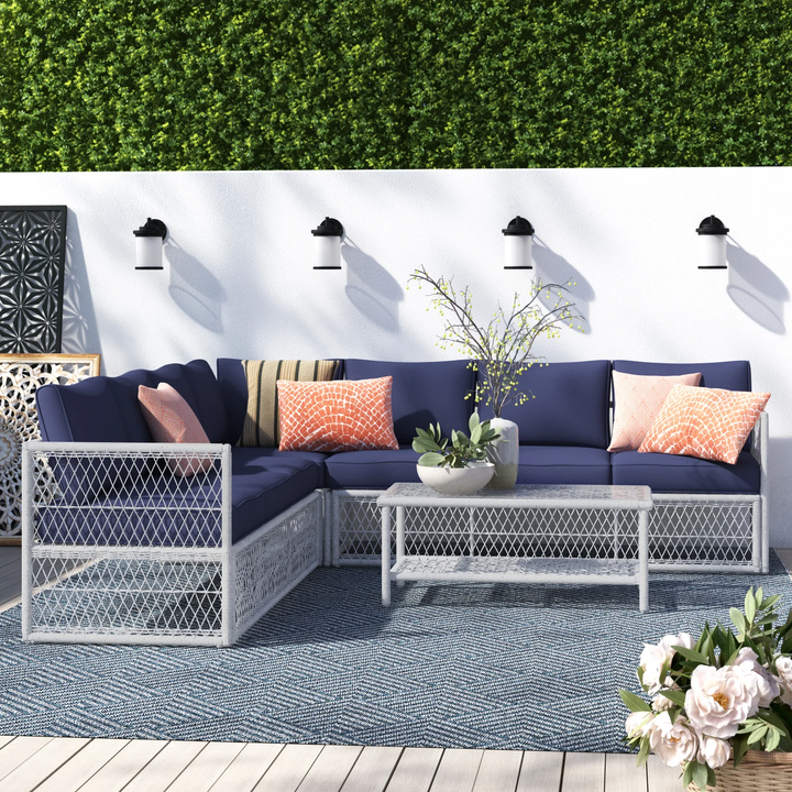 Promo Outdoor Sofa Set 7 Seater and 1 Center Table Set (White + Blue)