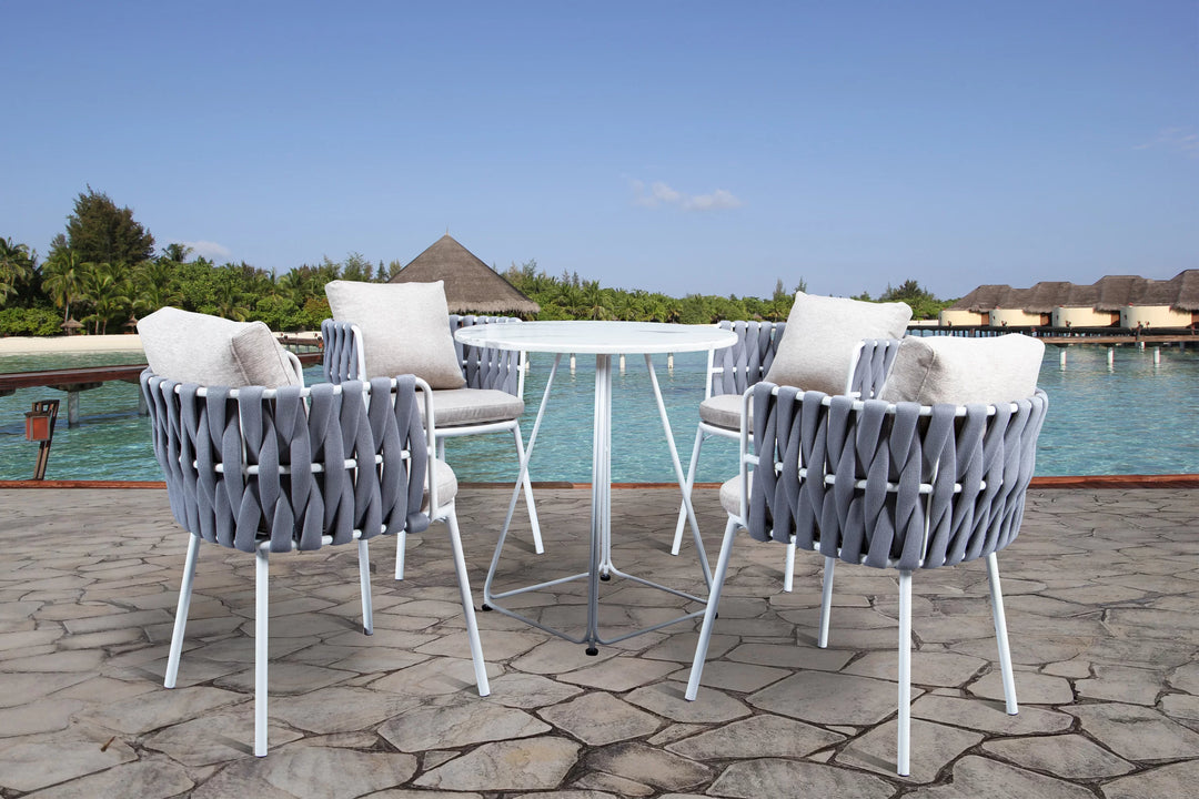 Anchor Outdoor Patio Seating Set 4 Chairs and 1 Table Set (Silver) Braided & Rope