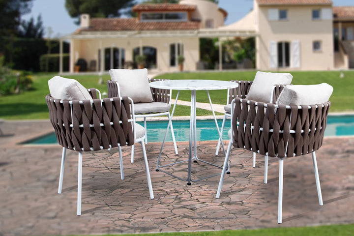 Stack Outdoor Patio Seating Set 4 Chairs and 1 Table Set Braided & Rope