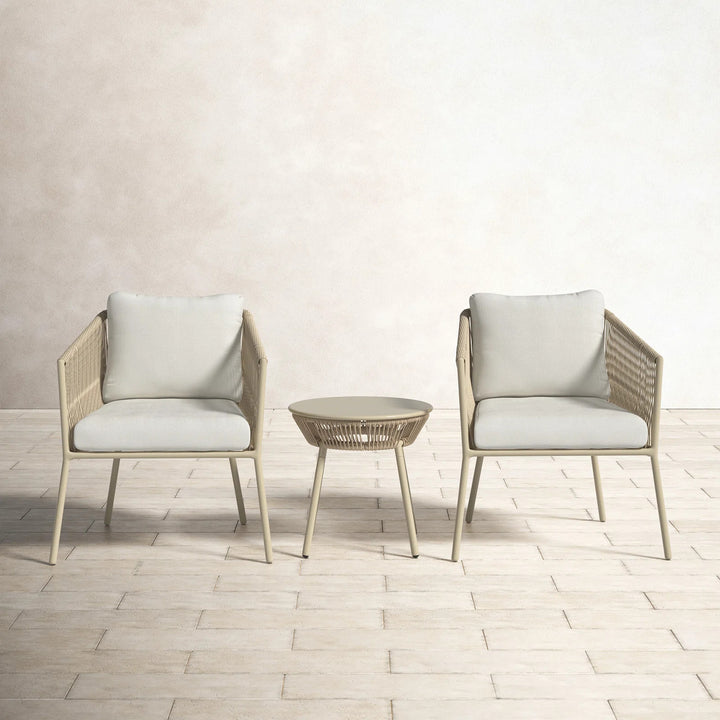Chimp Outdoor Patio Seating Set 2 Chairs and 1 Table Set (Cream) Braided & Rope