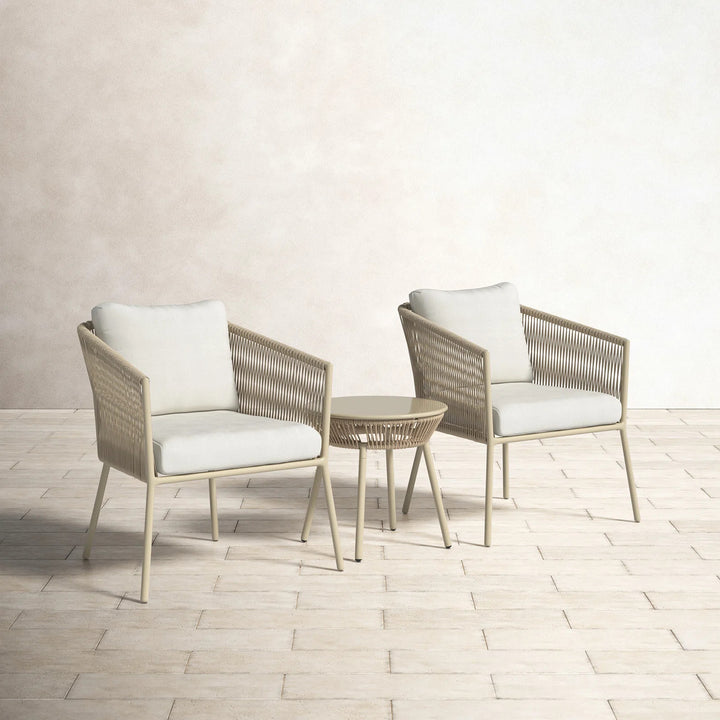 Chimp Outdoor Patio Seating Set 2 Chairs and 1 Table Set (Cream) Braided & Rope