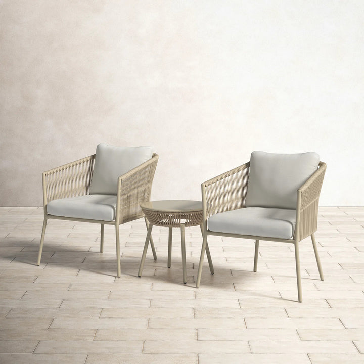Chimp Outdoor Patio Seating Set 2 Chairs and 1 Table Set (Cream) Braided & Rope