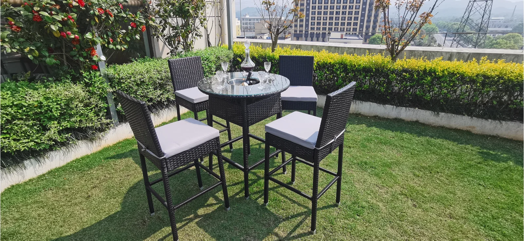 Metal Wicker Outdoor Bar Setting PHI VILLA 5-Piece Metal Rectangle