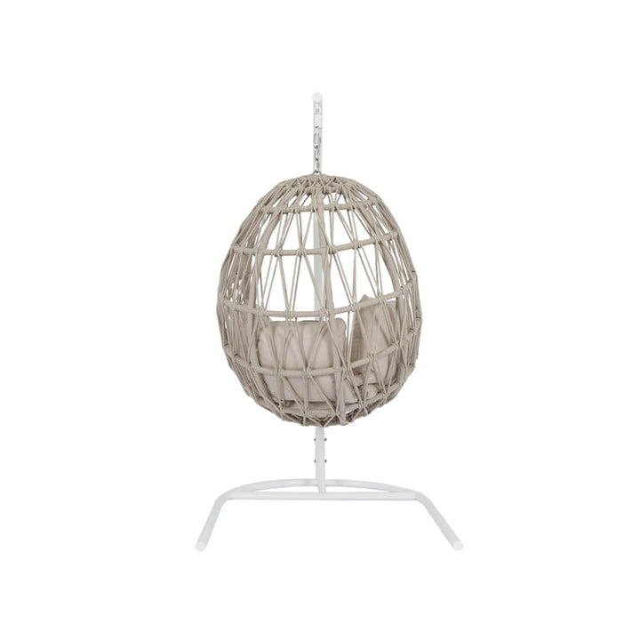 Saga Single Seater Hanging Swing With Stand For Balcony , Garden (Cream) Braided & Rope