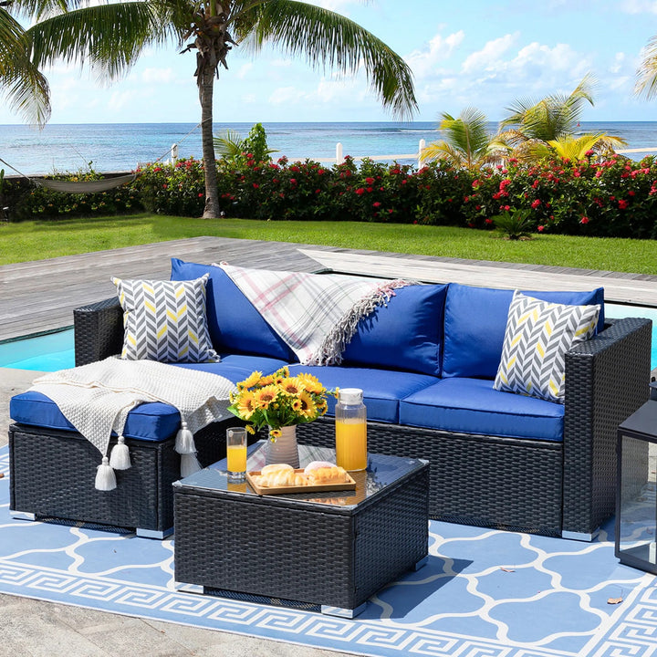 Ment Outdoor Sofa Set 4 Seater and 1 Center Table Set (Black)