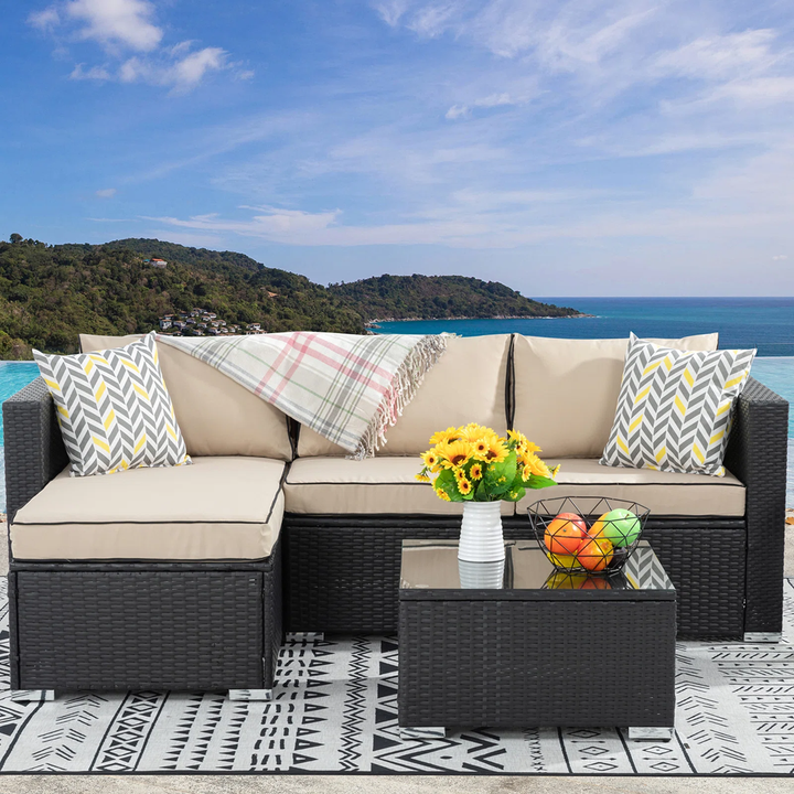 Ment Outdoor Sofa Set 4 Seater and 1 Center Table Set (Black)
