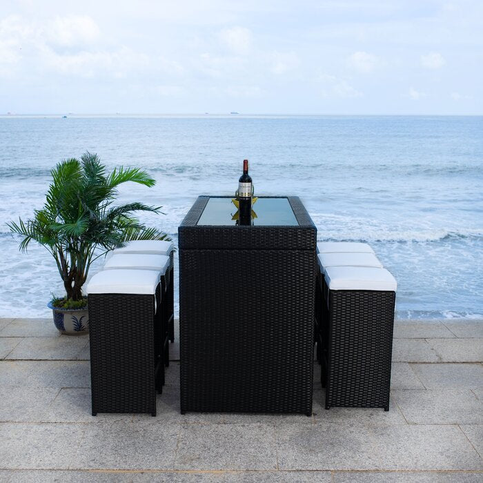 Dreamline Outdoor Bar Sets Garden Patio Bar Sets 1+6 6 Chairs and 1 Table Set Balcony Bar Table Set (Black)