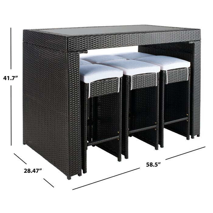Dreamline Outdoor Bar Sets Garden Patio Bar Sets 1+6 6 Chairs and 1 Table Set Balcony Bar Table Set (Black)