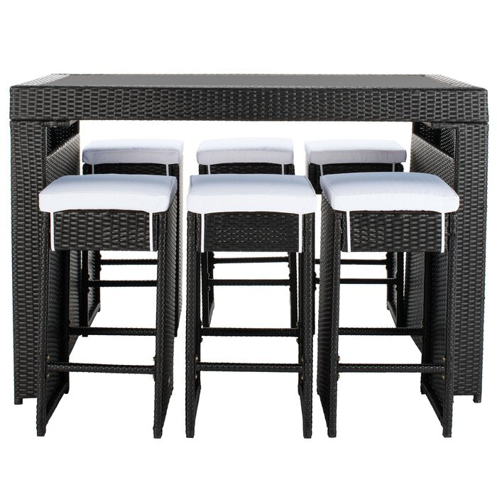Dreamline Outdoor Bar Sets Garden Patio Bar Sets 1+6 6 Chairs and 1 Table Set Balcony Bar Table Set (Black)