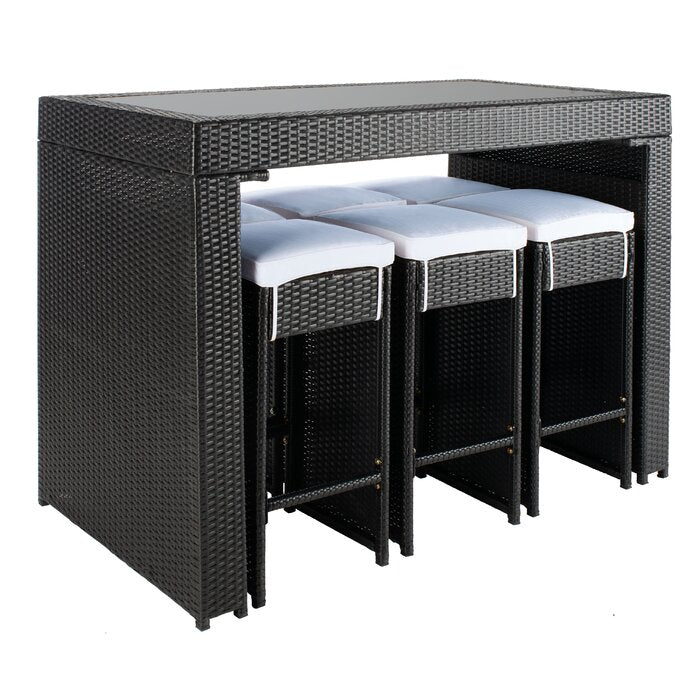 Dreamline Outdoor Bar Sets Garden Patio Bar Sets 1+6 6 Chairs and 1 Table Set Balcony Bar Table Set (Black)