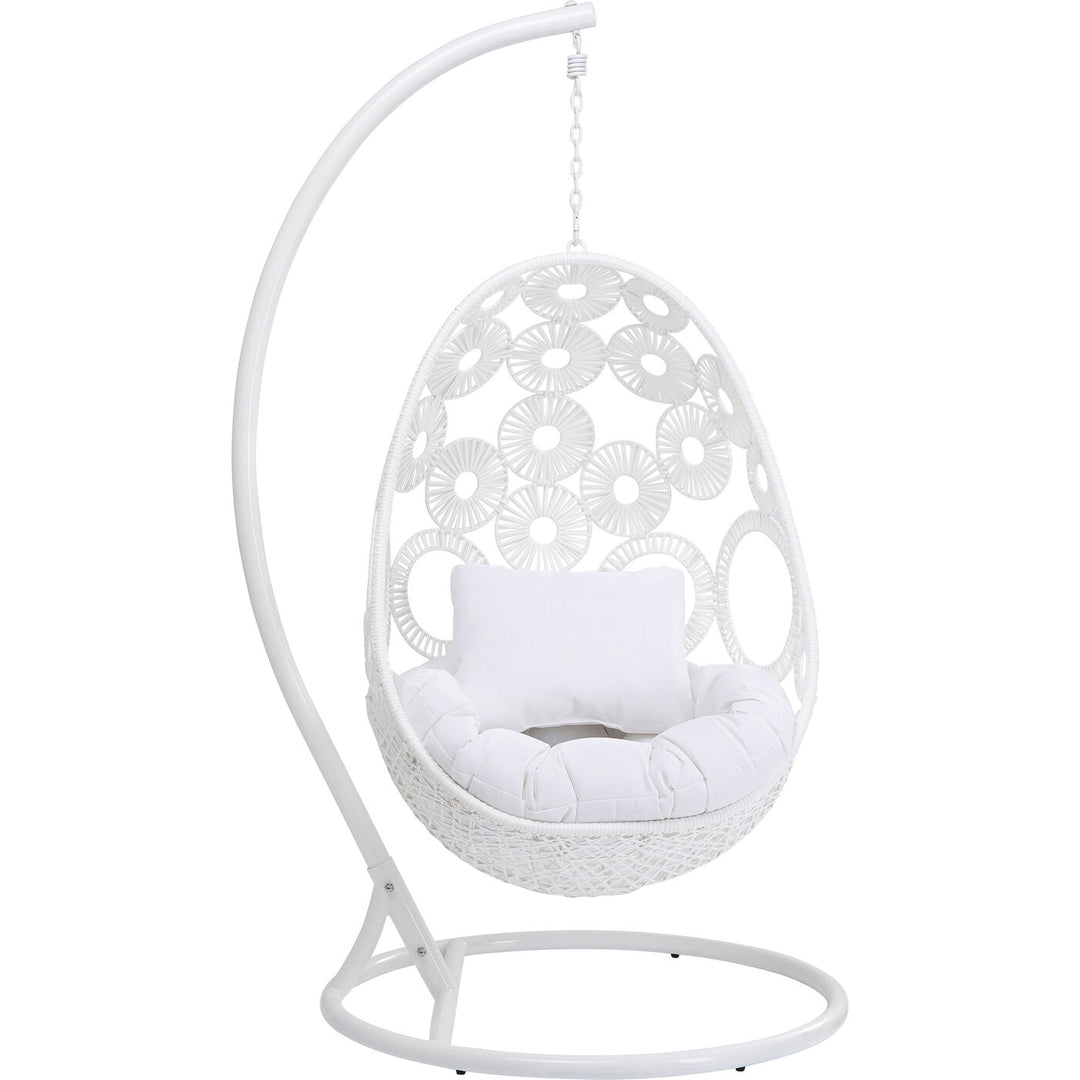 Flutter Single Seater Hanging Swing With Stand For Balcony , Garden (White)