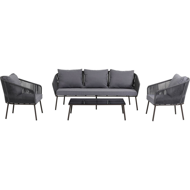 Shed Outdoor Sofa Set 3 Seater , 2 Single seater and 1 Center Table Set (Dark grey) Braided & Rope