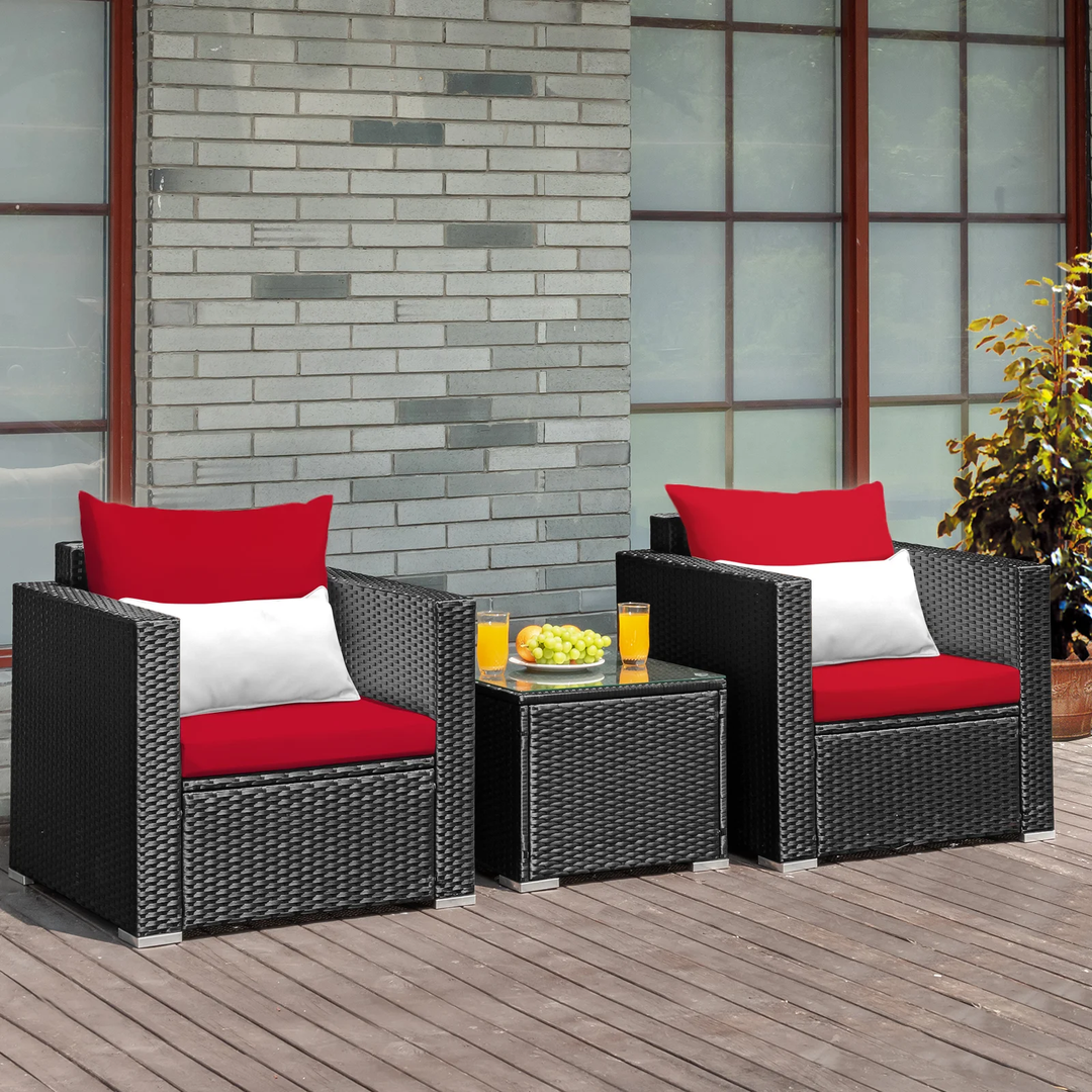 Monaldo Outdoor Sofa Set 2 Single seater and 1 Center Table (Black + Red)