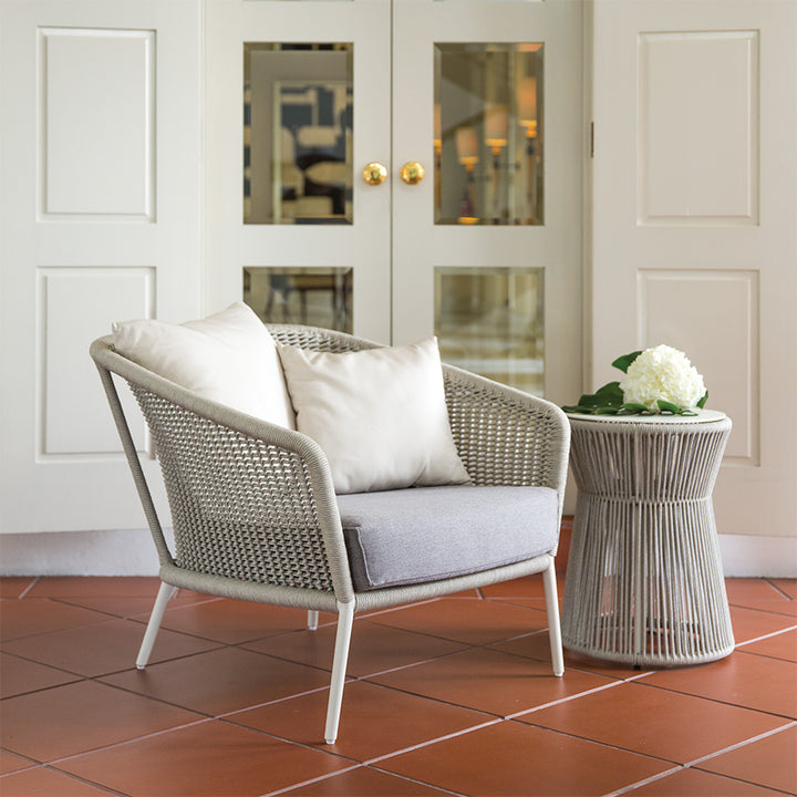 Aid Outdoor Patio Seating Set Single Chair and 1 Side Table Set (Grey) Braided & Rope