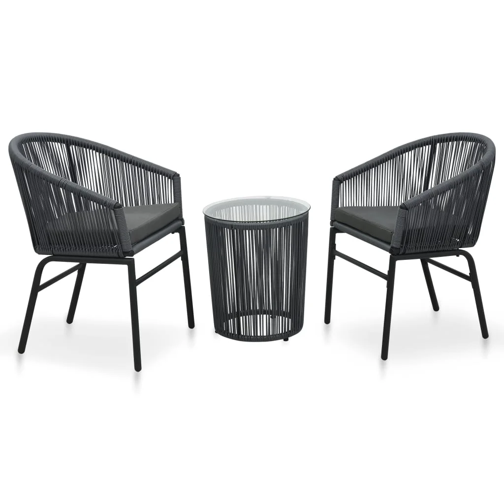 Nitra Outdoor Patio Seating Set 2 Chairs and 1 Table Set (Black)