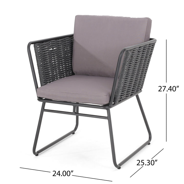 Scat Outdoor Patio Seating Set 2 Chairs and 1 Table Set (Grey) Braided & Rope