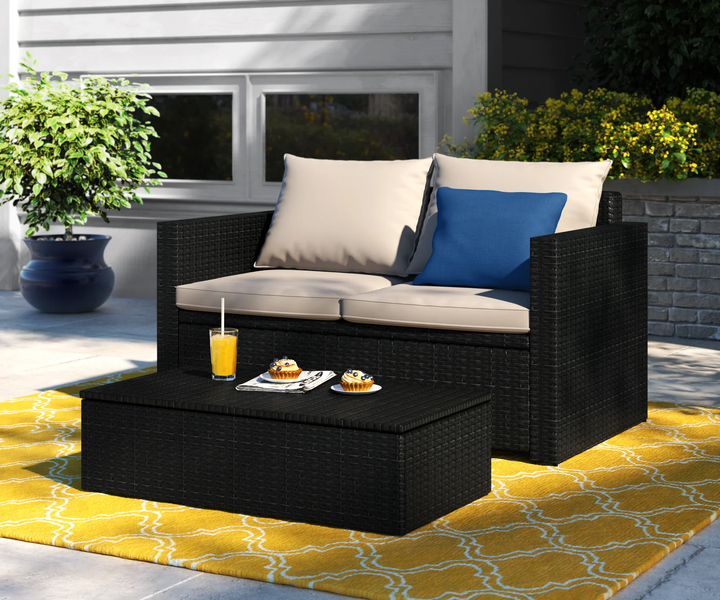 Girolamo Outdoor Sofa Set 2 Seater and 1 Center Table (Black + Beige)