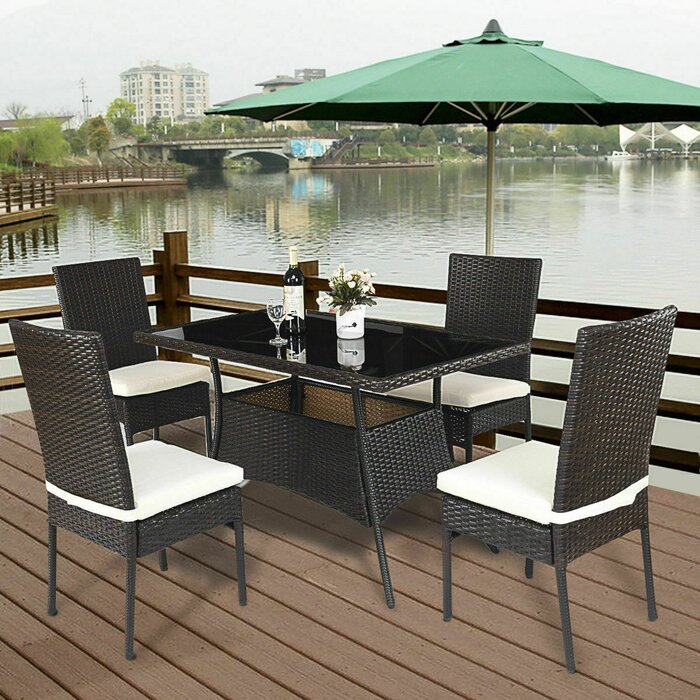 Dreamline Outdoor Garden Patio Dining Set 4 Chairs and 1 Table Set Outdoor Furniture