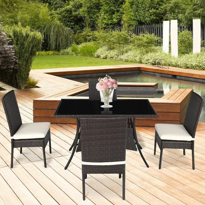 Dreamline Outdoor Garden Patio Dining Set 4 Chairs and 1 Table Set Outdoor Furniture