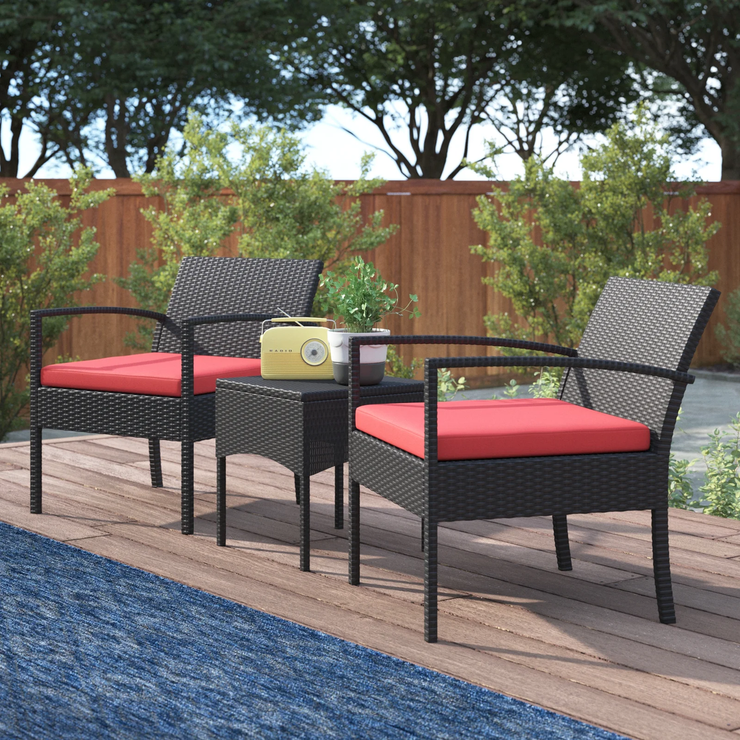 Pronto Outdoor Patio Seating Set 2 Chairs and 1 Table Set (Brown + Red)