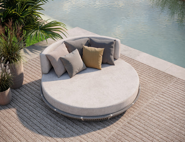 Nemi Outdoor Poolside Sunbed With Cushion Daybed (Grey) Braided & Rope