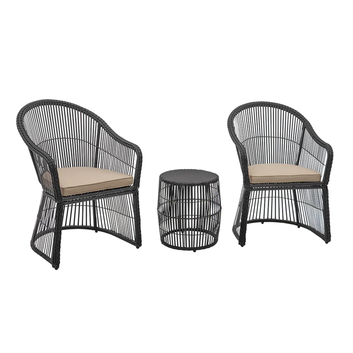 Tender Outdoor Patio Seating Set 2 Chairs and 1 Table Set (Black + Beige)