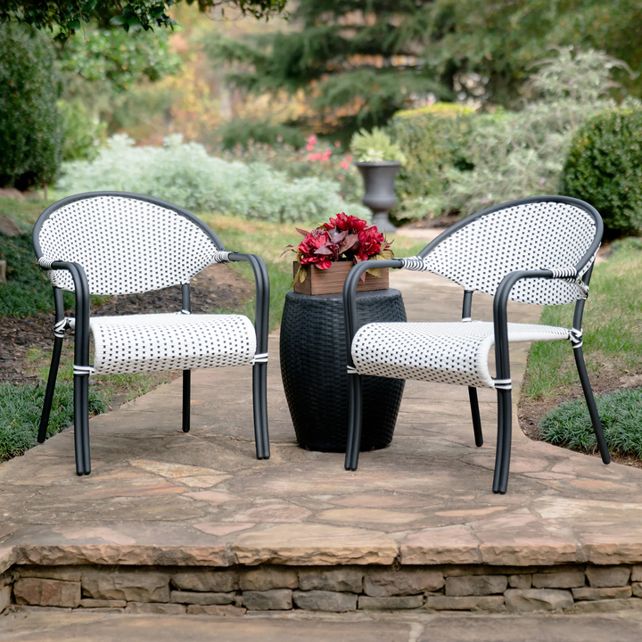 Shore Outdoor Patio Seating Set 2 Chairs and 1 Table Set (Black + White)
