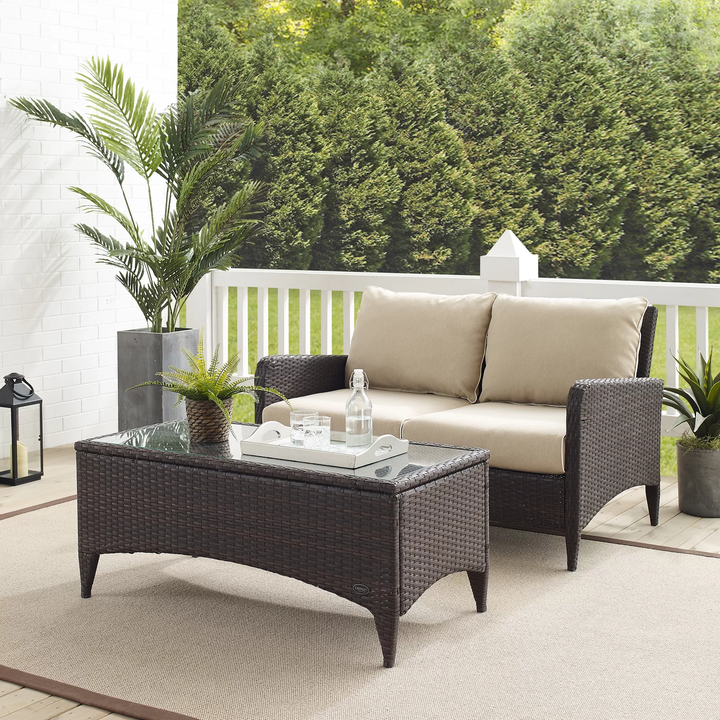 Angelo Outdoor 2 seater Sofa and 1 Center Table (Brown + Beige)